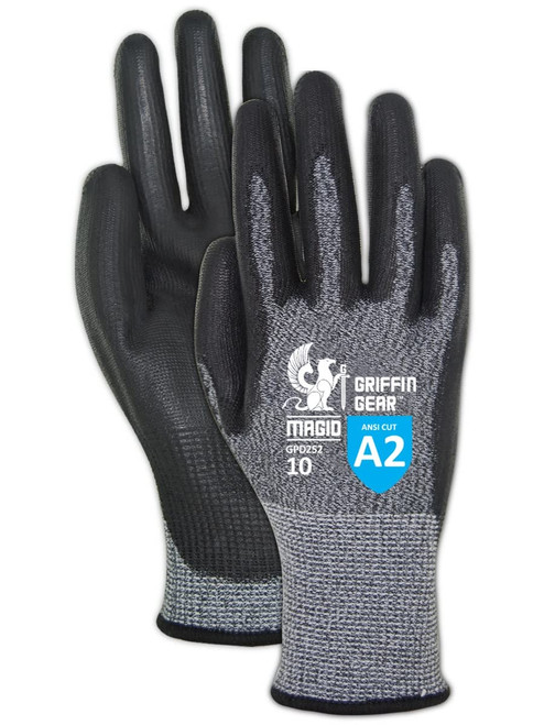 MAGID General Purpose Dry Grip Level A2 Cut Resistant Work Gloves, 12 PR, Polyurethane Coated, Size 8/M, 15-Gauge Hyperon Shell (GPD252)