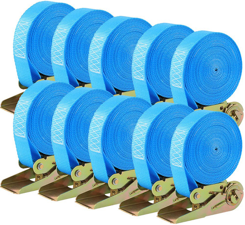 10 Pcs Ratchet Straps, Endless Ratchet Straps, 20 FT Ratchet Tie Down Straps No Hook Tie Down Ratchet Straps for Bundling Goods Transporting Luggage Motorcycle, Blue