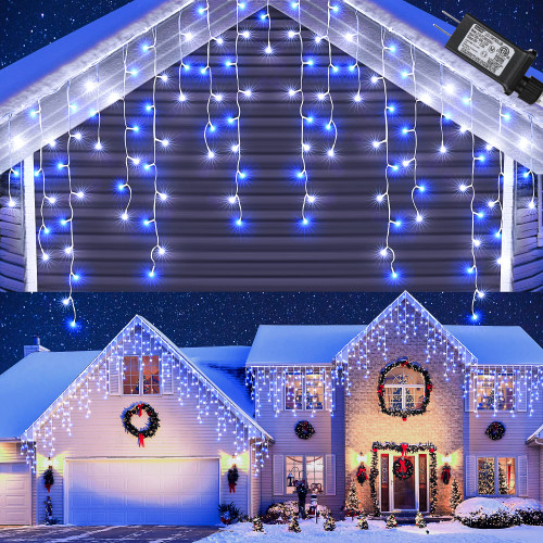 Toodour White & Blue Christmas Icicle Lights, 29.5ft 360 LED Icicle Lights, 8 Modes, 60 Drops, Window Curtain Led Christmas Lights, Icicle Twinkle Lights for Eaves, Party, Wedding, Christmas Decors Toodour White & Blue Christmas Icicle Lights, 29.5ft 360 LED Icicle Lights, 8 Modes, 60 Drops, Window Curtain Led Christmas Lights, Icicle Twinkle Lights for Eaves, Party, Wedding, Christmas Decors