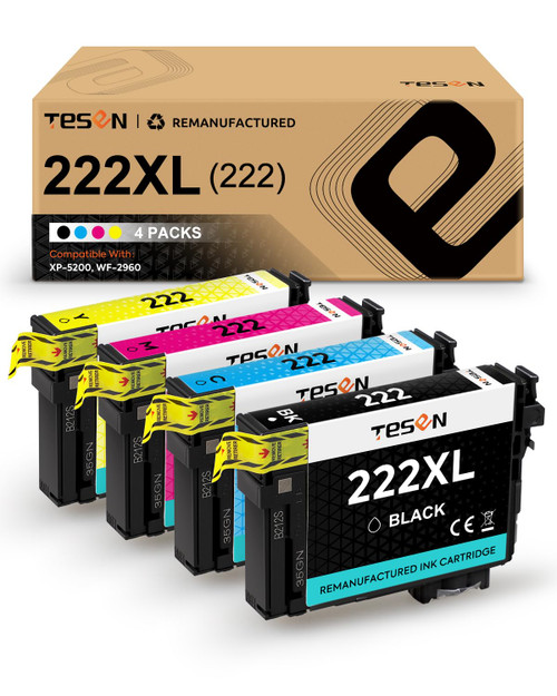TESEN 222XL Remanufactured Ink Cartridges Replacement for Epson 222XL Ink Cartridges Combo Pack 222XL T222 Work with Workforce WF-2960 Expression Home XP-5200 Printer (Black Cyan Magenta Yellow) TESEN 222XL Remanufactured Ink Cartridges Replacement for Epson 222XL Ink Cartridges Combo Pack 222XL T222 Work with Workforce WF-2960 Expression Home XP-5200 Printer (Black Cyan Magenta Yellow)