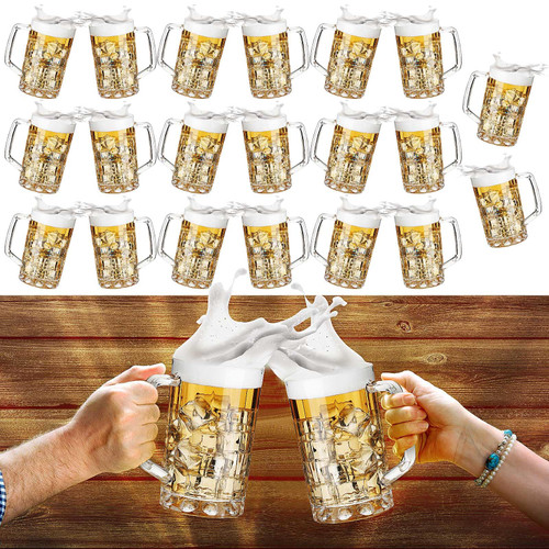 Mifoci 20 Pcs Plastic Beer Mugs with Handles Beer Drinking Cups Plastic Clear Beer Stein Glasses for Bar Home Hotel Cocktail Beverages Milk Juice Alcohol Soda (16 oz)