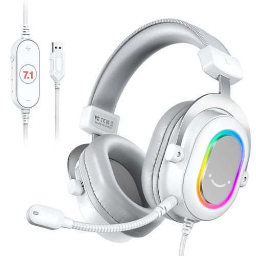 FIFINE USB Gaming Headset, PC Headphones Wired with Microphone for Computer/Laptop/PS4, Over-Ear RGB Headset with 7.1 Surround Sound, Noise Cancellation for Streaming Video Game- AmpliGame H6 (White) FIFINE USB Gaming Headset, PC Headphones Wired with Microphone for Computer/Laptop/PS4, Over-Ear RGB Headset with 7.1 Surround Sound, Noise Cancellation for Streaming Video Game- AmpliGame H6 (White)