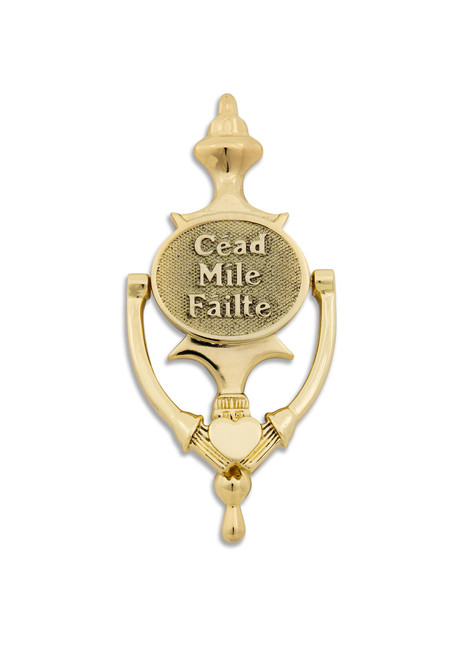 Exclusively Irish Brass Door Knocker for Front Door 8" -Cead Mile Failte