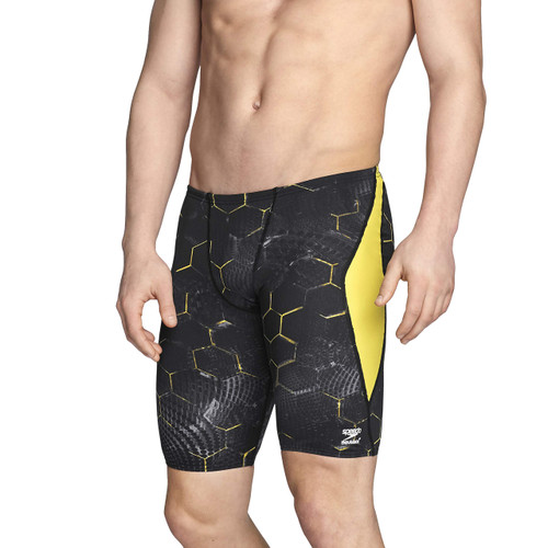 Speedo Men's Standard Swimsuit Jammer Endurance+ Printed Team Colors, Emerging Yellow, 26