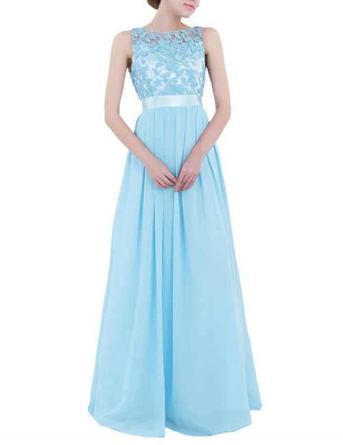 FEESHOW Women's Floral Lace Appliques Chiffon Wedding Bridesmaid Long Dress Prom Evening Gowns Sky Blue 16 FEESHOW Women's Floral Lace Appliques Chiffon Wedding Bridesmaid Long Dress Prom Evening Gowns Sky Blue 16