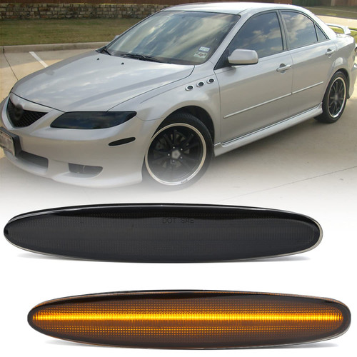 NSLUMO LED Side Marker Lights for 2003-2008 Mazda 6 Mazdaspeed6 GG1 Smoked Lens Amber Front Fender Marker Lights Turn Signal Repeater Lamps Assembly OEM Replacement