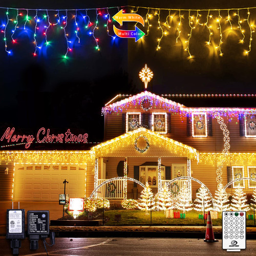 JMEXSUSS Color Changing Christmas Lights Outdoor Waterproof, 11 Modes 400 LED Christmas Icicle Lights with 40 Drops, Warm White to Multicolor Icicle String Lights for Christmas Eaves Party Decorations JMEXSUSS Color Changing Christmas Lights Outdoor Waterproof, 11 Modes 400 LED Christmas Icicle Lights with 40 Drops, Warm White to Multicolor Icicle String Lights for Christmas Eaves Party Decorations