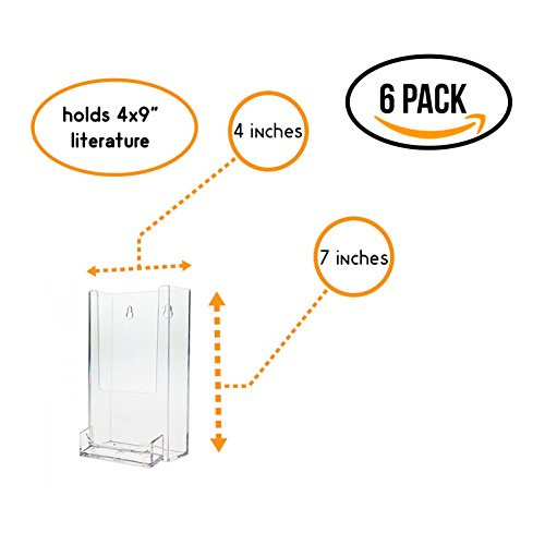 Source One Tall Boy 4-Inch Wide Wall Mount Brochure Holder with Business Card Holder (6 Pack)