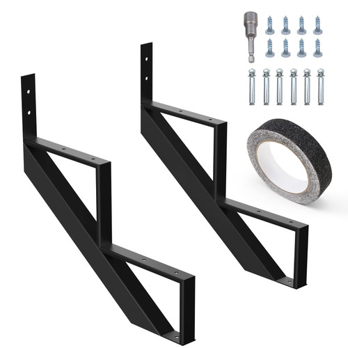 Doniks Steel Stair Step Riser -2 Step for Deck Height 19.5 Inches Metal Stair Stringer Step Stringer Support Connector Frame Hanger Bracket