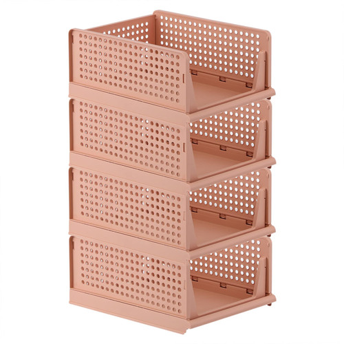 CTSNSLH 4 Pack Folding Closet Organizers Storage Box Plastic Closet Organizer,Stackable Plastic Storage Basket,Drawer Organizers for Clothing(Pink)