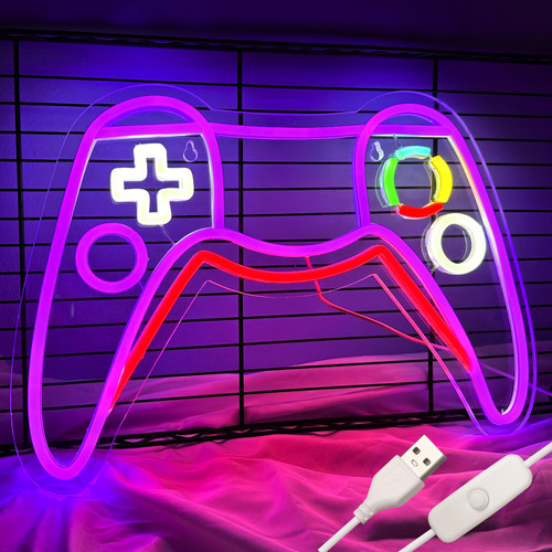 CNDREAM LED Game Neon Sign,Gamepad Shaped Neon Sign for Gamer Room Decor, Gaming Neon Sign for Teen Boy Room Decor, Game Neon Sign for Gaming Wall Decor, USB Powered Gamer Gifts for Teens, Boys, Kids