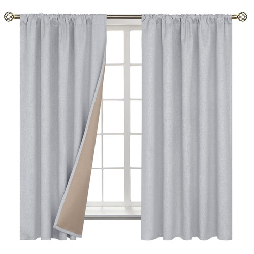 BGment Grey Blackout Curtains 63 Inch Length for Bedroom, 2 Panels Set Room Darkening Curtains Linen Textured Thermal Insulated Drapes for Living Room, 52 Inch Wide Each Panel