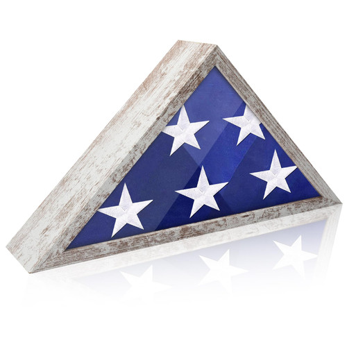 ASmileIndeep Flag Display Case for 3' x 5' American Flag, Military Flag Shadow Box with HD Glass and Wall Mount, Folded Triangle Flag Holder Frame for Veteran Not for Burial Flag (Vintage White)