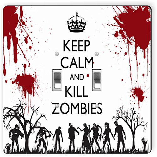 Rikki Knight 2900 Double Toggle Keep Calm & Kill Zombies On Grunge White Design Light Switch Plate
