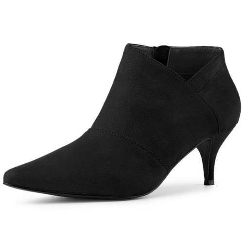 Allegra K Women's Pointed Toe Kitten Heel Cutout Black Ankle Boots - 6 M US