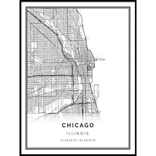 Squareious Chicago map Poster Print | Modern Black and White Wall Art | Scandinavian Home Decor | Illinois City Prints Artwork | Fine Art Posters 16x20