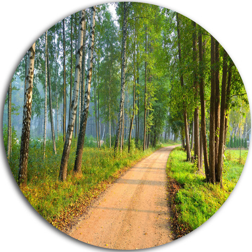 Designart Road in Green Morning Forest-Landscape Photo Round Metal Wall Art-Disc of 23, 23'' H x 23'' W x 1'' D 1P Designart Road in Green Morning Forest-Landscape Photo Round Metal Wall Art-Disc of 23, 23'' H x 23'' W x 1'' D 1P