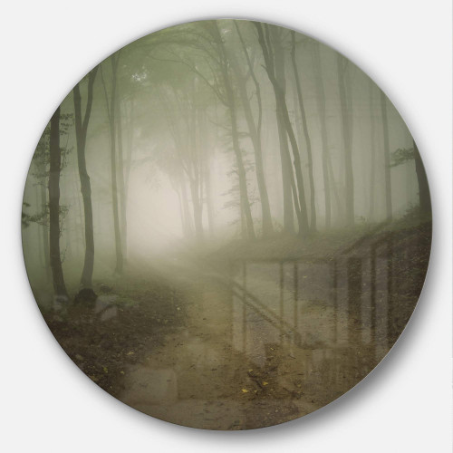Designart Dark Fall Forest Road in Morning-Landscape Photo Metal Wall Art-Disc of 23, 23'' H x 23'' W x 1'' D 1P, Green Designart Dark Fall Forest Road in Morning-Landscape Photo Metal Wall Art-Disc of 23, 23'' H x 23'' W x 1'' D 1P, Green