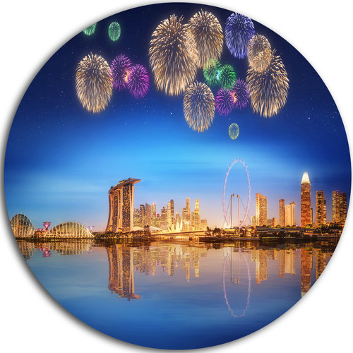 Designart Singapore Skyline Cityscape Photography Round Metal Wall Art Disc of 23 inch, 23'' H x 23'' W x 1'' D 1P, Blue Designart Singapore Skyline Cityscape Photography Round Metal Wall Art Disc of 23 inch, 23'' H x 23'' W x 1'' D 1P, Blue