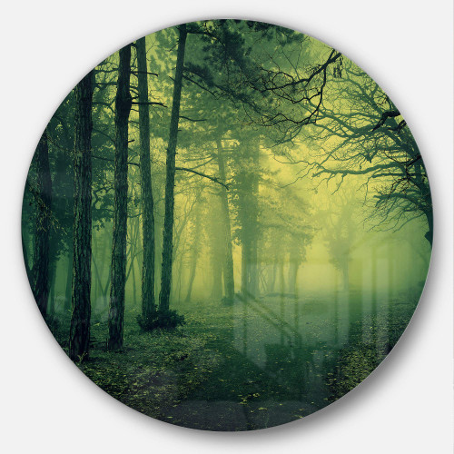 Designart Green Light in Thick Mist Forest-Landscape Photo Round Wall Art-Disc of 23, 23'' H x 23'' W x 1'' D 1P Designart Green Light in Thick Mist Forest-Landscape Photo Round Wall Art-Disc of 23, 23'' H x 23'' W x 1'' D 1P