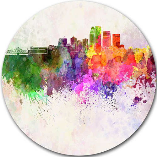 Designart Louisville Skyline Cityscape Round Wall Art- Disc of 23 inch, 23'' H x 23'' W x 1'' D 1P, Purple/Yellow/Red/Pink Designart Louisville Skyline Cityscape Round Wall Art- Disc of 23 inch, 23'' H x 23'' W x 1'' D 1P, Purple/Yellow/Red/Pink