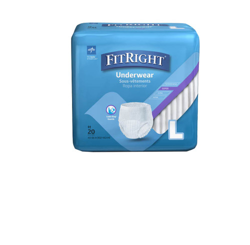 FitRight Super Adult Incontinence Underwear, Maximum Absorbency, Large, 40"-56", 4 Packs of 20 (80 Total)