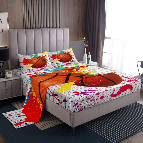 Feelyou Basketball Sheet Set for Girls Boys Children Gaming Sports Sheets with Deep Pocket Fitted Sheet Decorative Ball Games Bed Sheets Set Gift for Basketball Lover Bedding Set Twin 3Pcs Feelyou Basketball Sheet Set for Girls Boys Children Gaming Sports Sheets with Deep Pocket Fitted Sheet Decorative Ball Games Bed Sheets Set Gift for Basketball Lover Bedding Set Twin 3Pcs