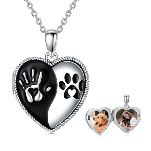 MEIDERBO Pet Locket Necklace 925 Sterling Silver Dog/Cat Paw Print That Holds Pictures Puppy Dog Cat Photo Pendant Jewelry Gifts for Women Girls