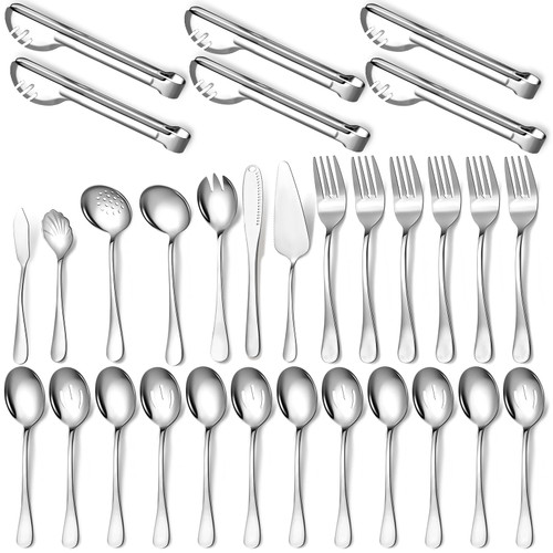 Serving Utensils,31 Pcs Stainless Steel Serving Utensil with Serving Spoon,Slotted Spoons,Serving Forks,Soup Ladle,Serving Tongs,Pie Server,Cake/Butter Knife Serving Utensils Set for Parties