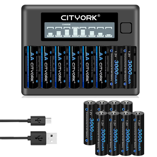 CITYORK 16 Pack AA 3000mAh 1.2V Ni-MH Rechargeable Batteries with 8 Bay AA AAA LCD Smart 1.2v NiMH/NiCd Charger?Include Battery case?