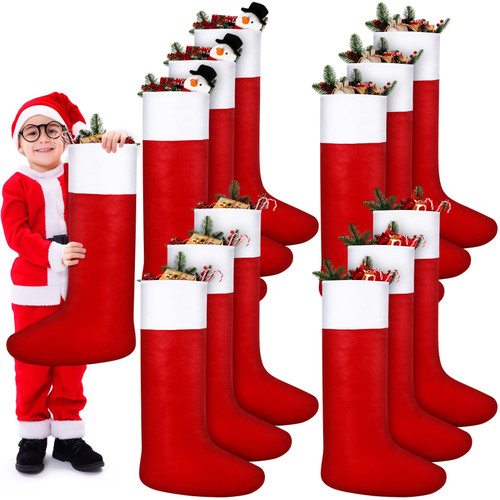 Ceenna 12 Pcs Giant Christmas Stocking Jumbo Christmas Stockings Bulk 34" Inch Tall Oversized Large Xmas Fillable Christmas Stocking Christmas Tree Hanging Ornaments for Decoration (Red)
