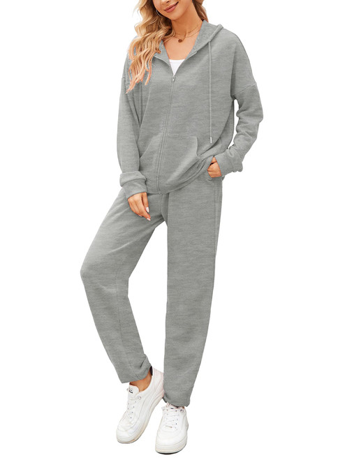 AUXDIO Woman Sweat Suits 2 Piece set Tracksuit Casual Zip Up Hoodie Sweatsuits Jogging Exercise Long Pant Set Gray L