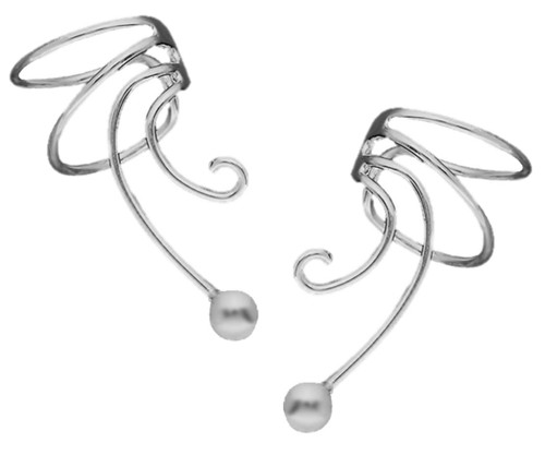 Simple Ball Pair 925 Sterling Silver Non-pierced Wave Ear Cuff Earrings