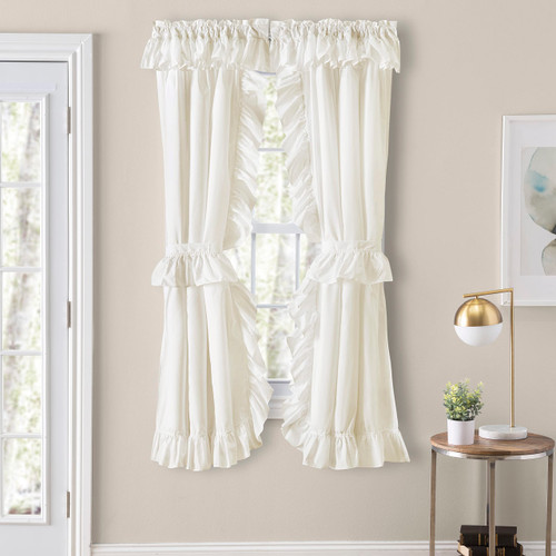Ellis Curtain Classic Wide Ruffled Prisilla Pair with Ties, 80" x 63", Natural