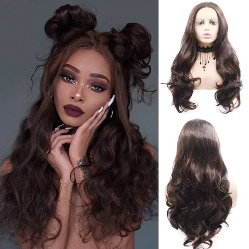 Brown Wavy Lace Front Wig Long Curly Wavy Middle Part Synthetic Wigs For Women Glueless Lace Wigs Heat Resistant Fiber Synthetic Hair Makeup 24 Inch Brown Wavy Lace Front Wig Long Curly Wavy Middle Part Synthetic Wigs For Women Glueless Lace Wigs Heat Resistant Fiber Synthetic Hair Makeup 24 Inch