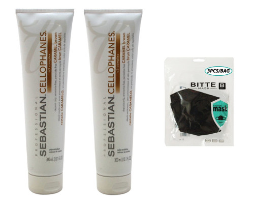 CELLOPHANES Caramel Brown, Color Revitalizer with A3 Complex (Caramel Brown - 10.1 oz / 300 ml) (2pack) w/fashion mask