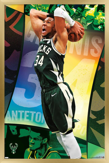 Trends International NBA Milwaukee Bucks - Giannis Antetokounmpo 21 Wall Poster, 14.72" x 22.37", Gold Framed Version