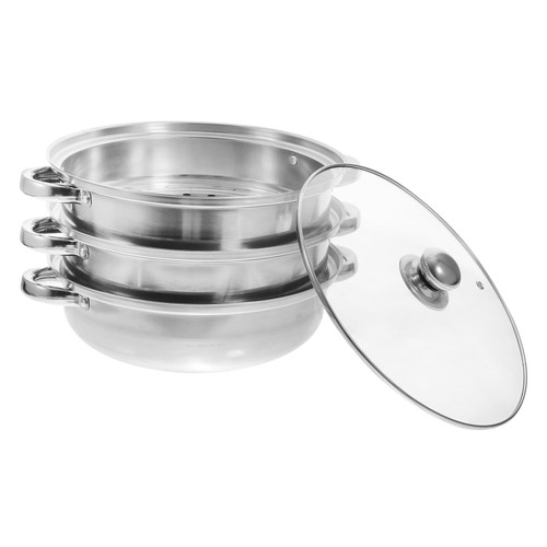 RUNROTOO Steaming Pot 1 Set Amphora Stackable Steamer Pot Vegetable Cooking Steamer Practical Steamer Food Steamer Dumpling Steamer Basket Glass Soup Pot Double Layer Silver 28c