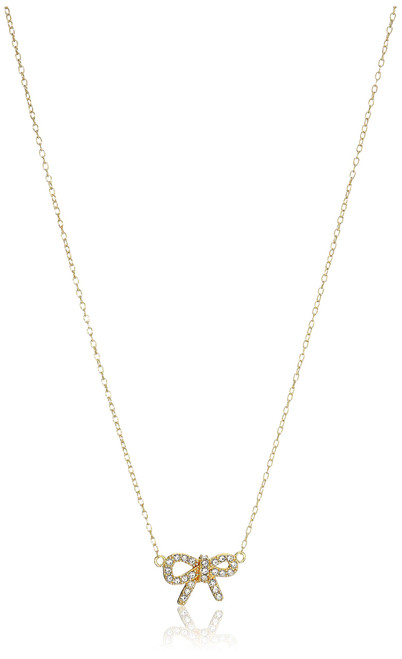 Amazon Collection 18K Yellow Gold Over Sterling Silver Crystal Bow Pendant Necklace, 16" +2"
