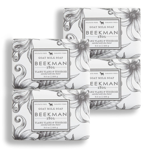 Beekman 1802 Goat Milk Soap Bar, Ylang Ylang & Tuberose - 9 oz, Pack of 4 - Nourishes, Moisturizes & Hydrates the Body - Good for Sensitive Skin - Cruelty Free