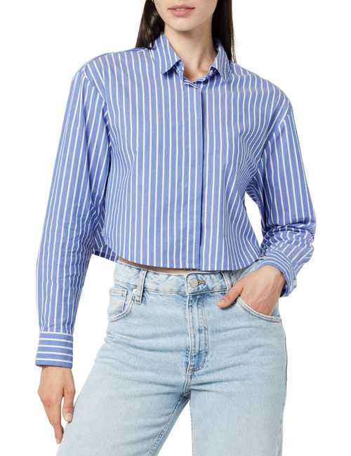 The Drop Women's Isadora Cropped Poplin Shirt, Blue/Whisper White Stripe, 5X, Plus Size