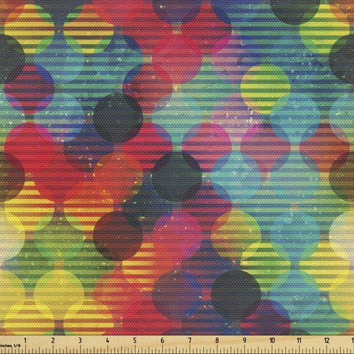 Ambesonne Geometric Circle Fabric by The Yard, Psychedelic Digital Futuristic Spherical Funky Grunge Display, Decorative Fabric for Upholstery and Home Accents, 5 Yards, Magenta Teal