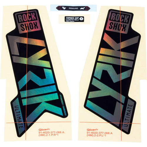 RockShox Fork Decal Kit - Lyrik Ultimate, 27.5"/29", Gloss Rainbow Foil/High Gloss Black