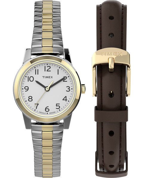 Timex Women's Essex Ave 25mm Watch - Two-Tone Expansion Band White Dial Two-Tone Case