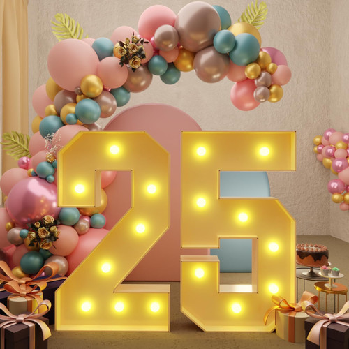 imprsv 3FT Marquee Light Up Numbers, Marquee Numbers 25th Birthday Decorations for Women Men, Large Light Up Numbers 25th Birthday Women Foam Board Anniversary Party Decorations Arch Kit (DIY)