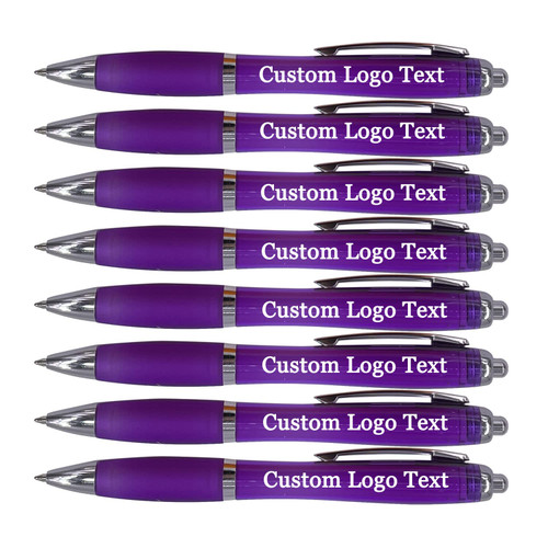 HEYZARDA Personalized Pens with Name Custom Text Logo Retractable Customized Ballpoint Pens for Church School Office Business 50 Pcs, Purple