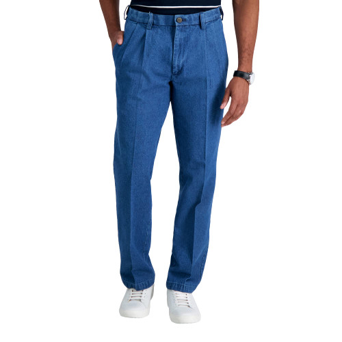 Haggar mens Casual Classic Fit Denim Trouser Pant - Regular and Big & Tall Sizes jeans, Muted Stonewash, 36W x 30L US