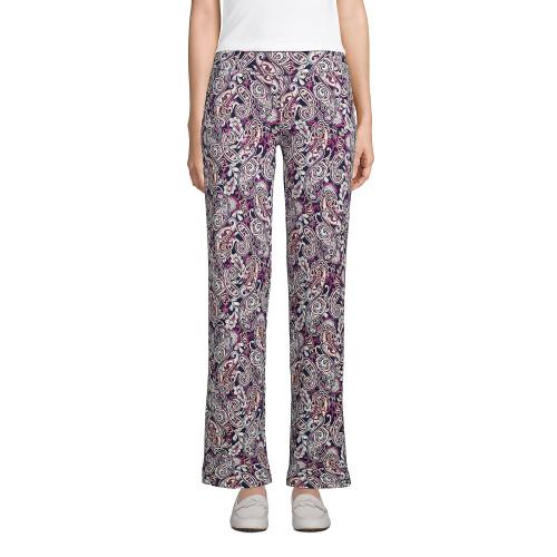 Lands' End Womens Starfish Straight Pants Deep Sea Navy Paisley Regular Small