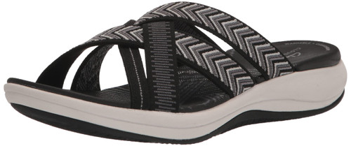 Clarks Women's Mira Grove Flat Sandal, Black Textile, 12