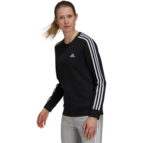 adidas Women's Essentials 3-Stripes Fleece Sweatshirt, Black/White, 1X